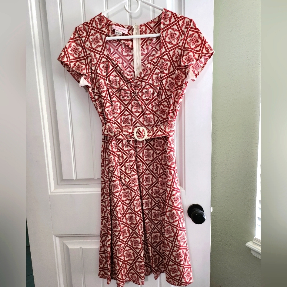 Heartbreaker Rust and Cream Swing Dress Size M